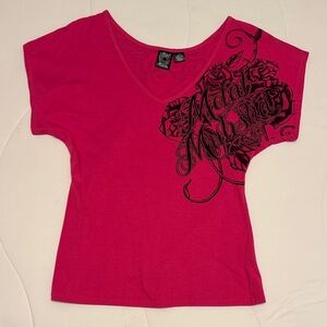 Vintage Metal Mulisha Hot Pink V-Neck Tee